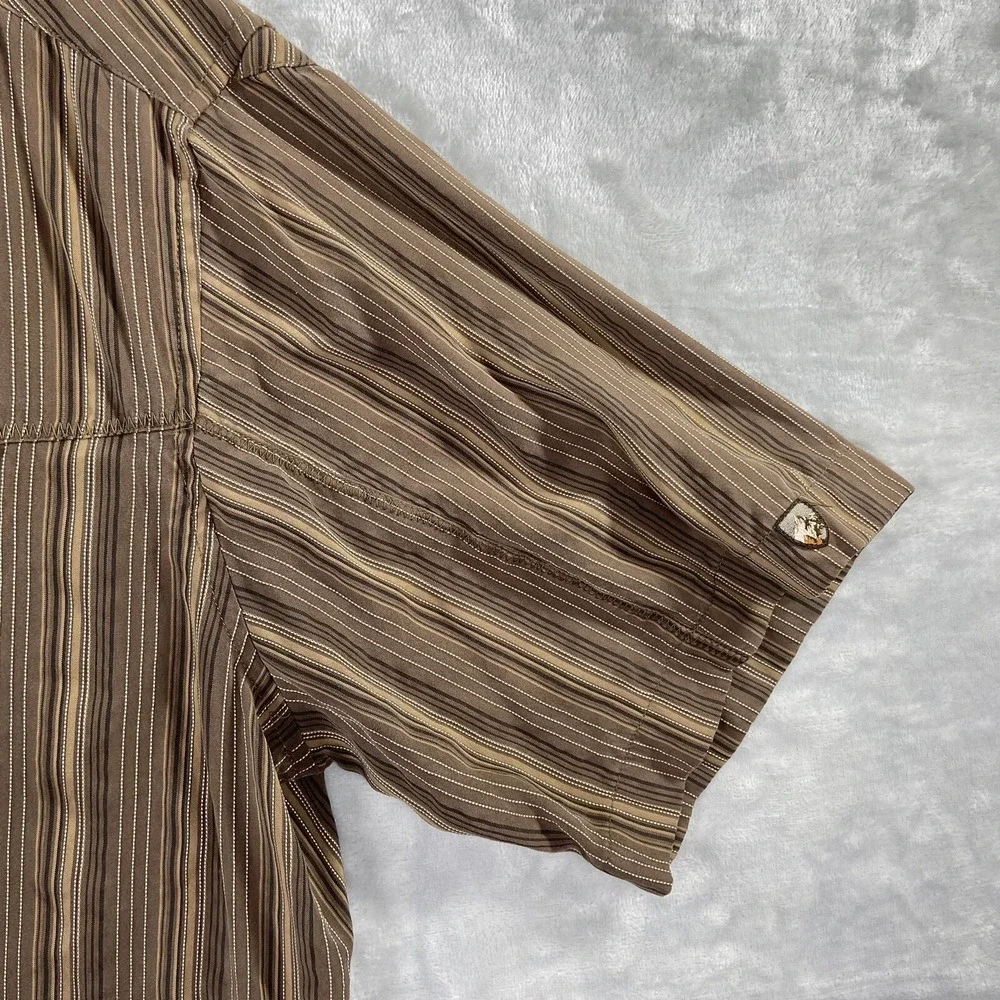 KUHL Shirt Mens XL Button Up Striped Short Sleeve Brown Pocket Hiking Outdoor
